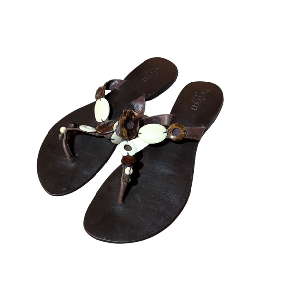 bo'em Plage Flats Sandals Thong Polished Shell Wood Accent Made in Italy size 39 - Picture 2 of 6